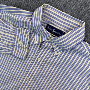 Ralph Lauren YARMOUTH Blue Yellow‎ Striped Button Down Shirt Mens 15½-33